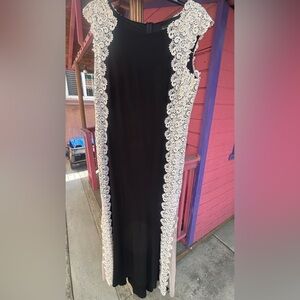 Xscape Black Maxi Dress with White Lace Accents
